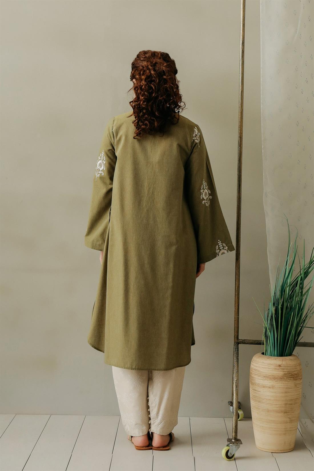 Olive Embroidered Karandi Ethnic Designer Ladies Ready to Wear Suits