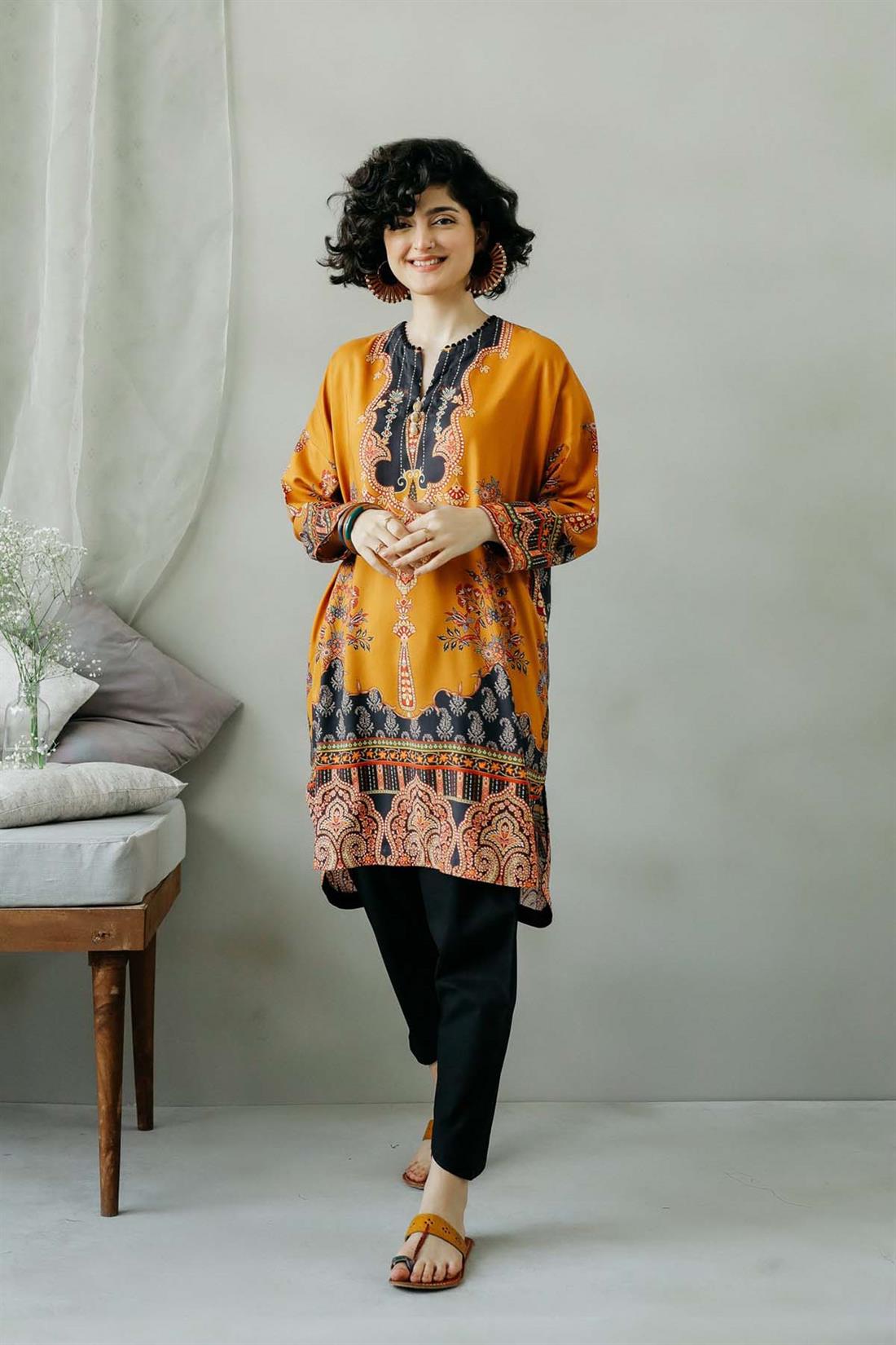 Orange & Black Printed Ethnic Designer Ladies Ready to Wear Suits