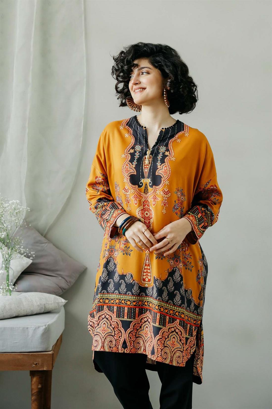 Orange & Black Printed Ethnic Designer Ladies Ready to Wear Suits