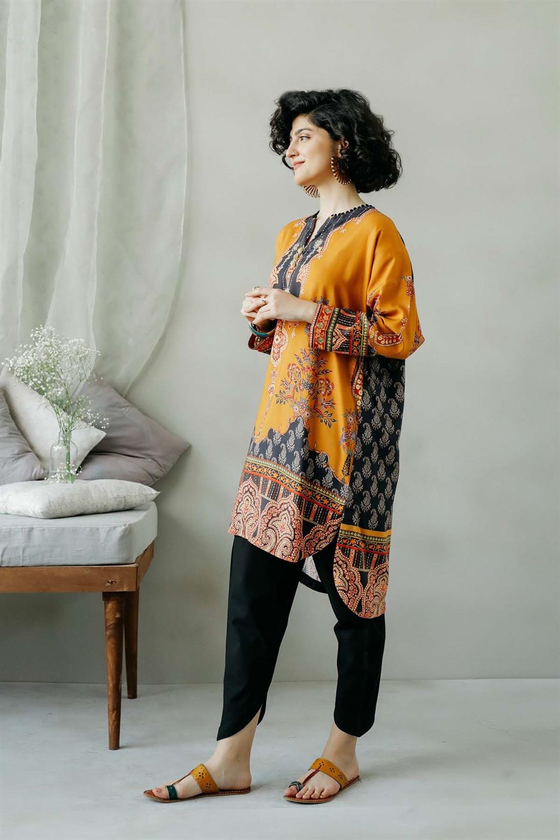 Orange & Black Printed Ethnic Designer Ladies Ready to Wear Suits