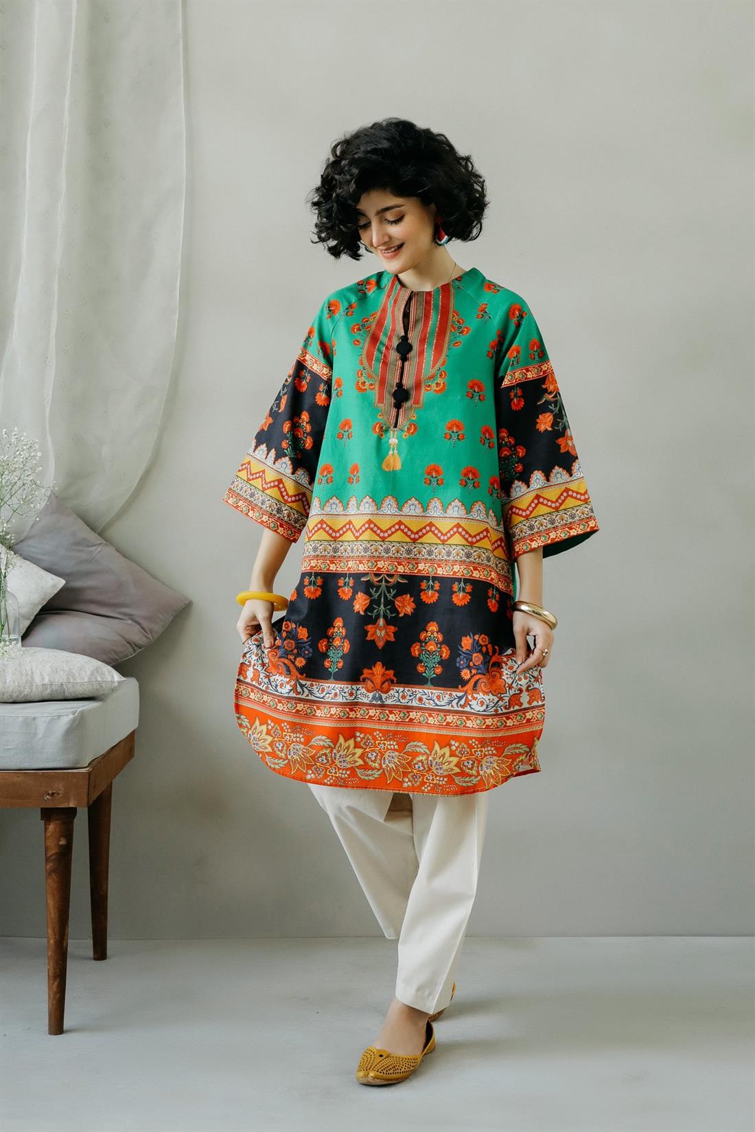 Green & Multicolour 1 Piece Green/Multicolour Printed Heavy Slub Shirt