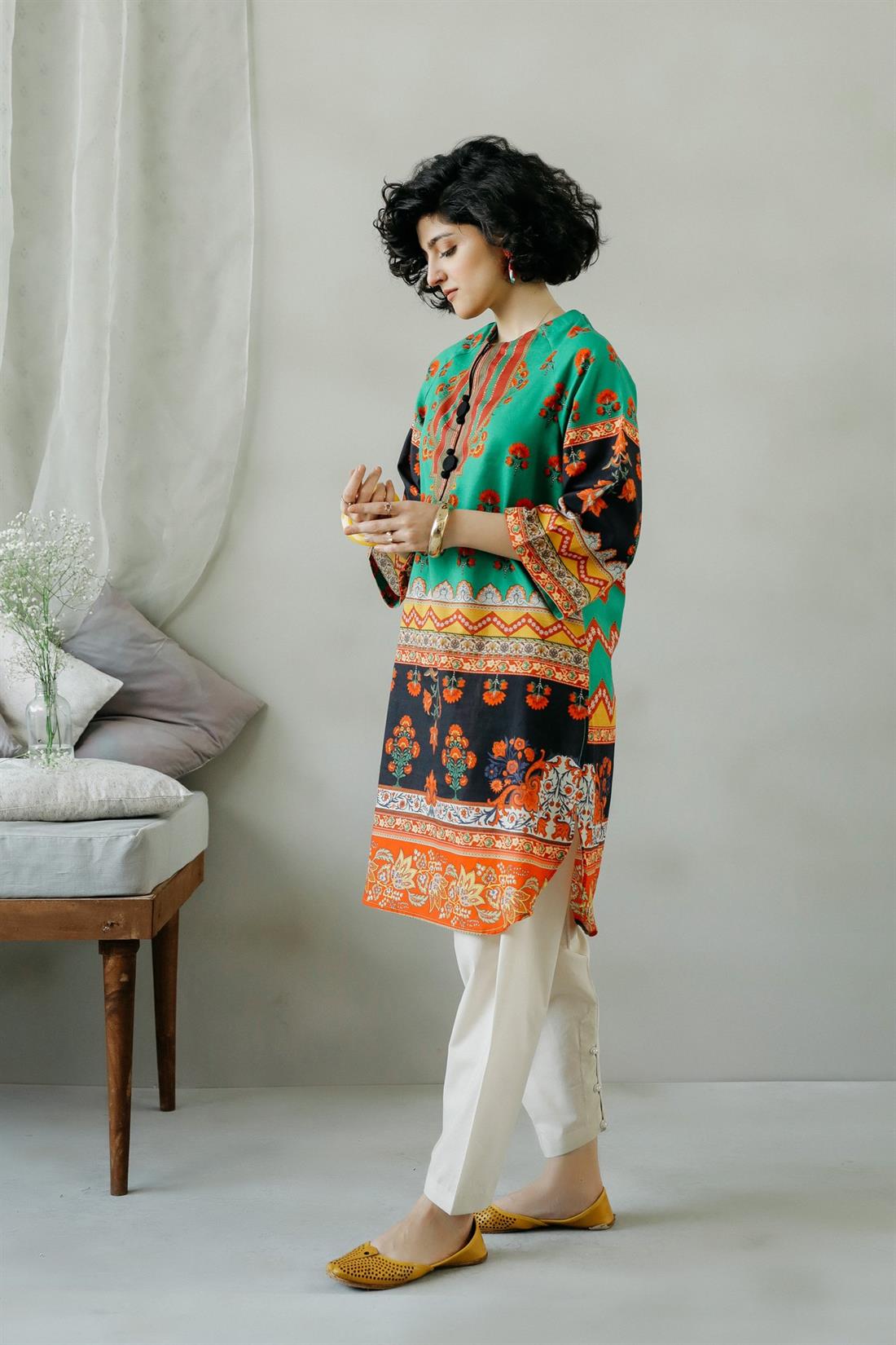 Green & Multicolour 1 Piece Green/Multicolour Printed Heavy Slub Shirt
