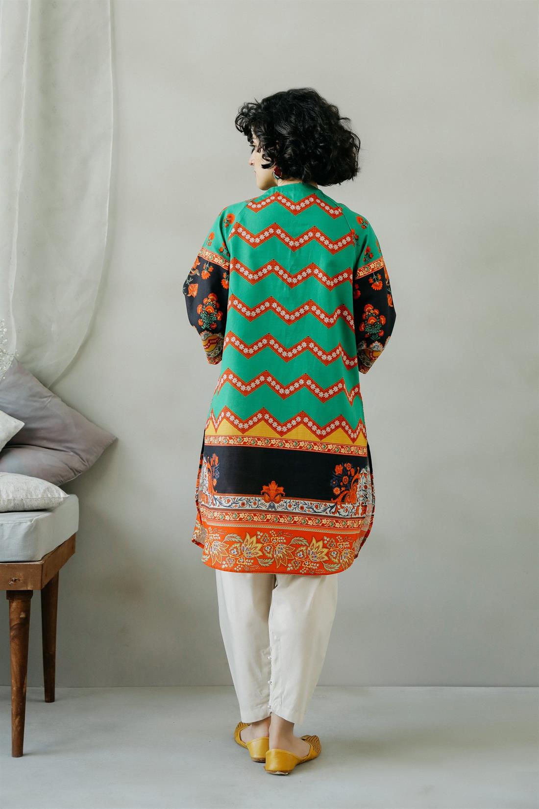 Green & Multicolour 1 Piece Green/Multicolour Printed Heavy Slub Shirt