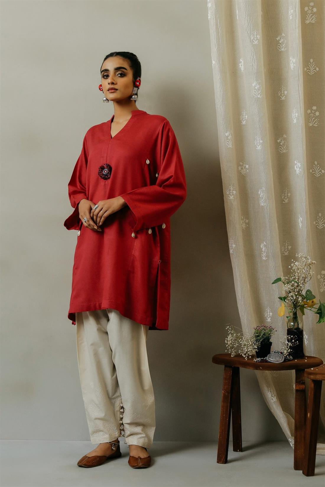 Fuchia Pink 1 Piece Fuschia Color Viscose Linen Shirt