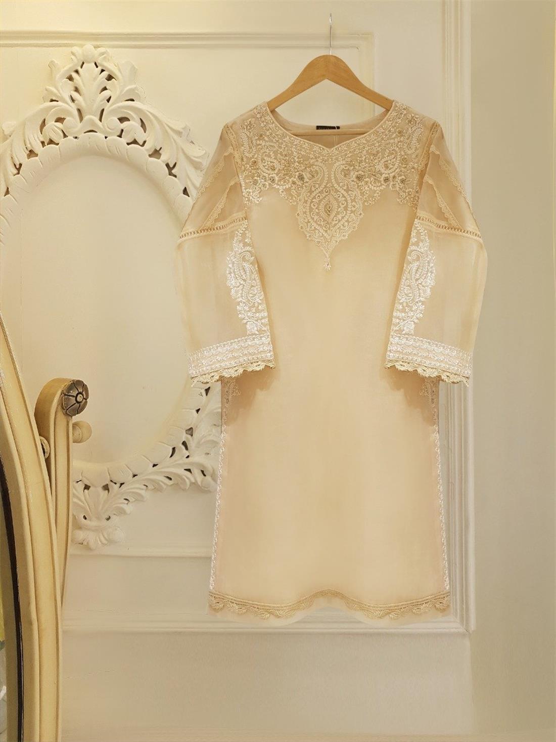 Beige Agha Noor Pure Organza Shirt