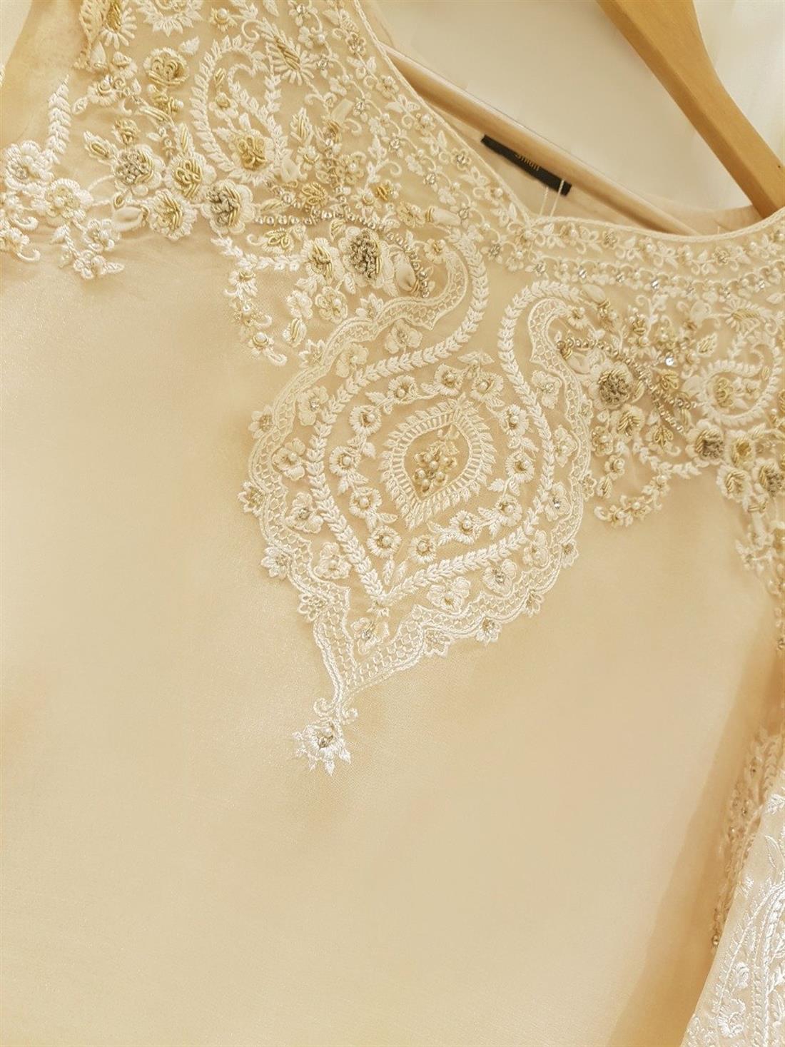 Beige Agha Noor Pure Organza Shirt