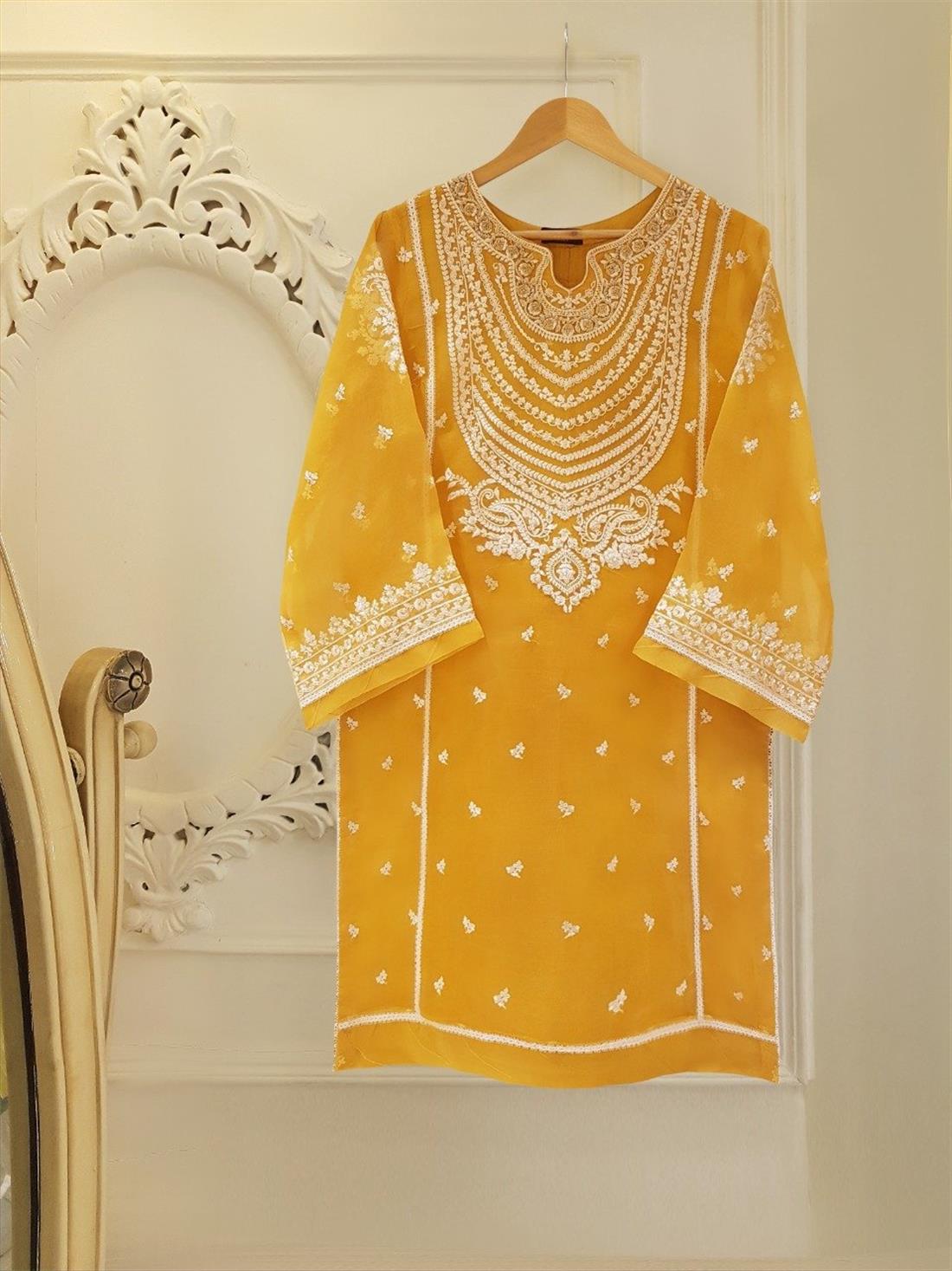 Mustard Agha Noor Pure Organza Shirt
