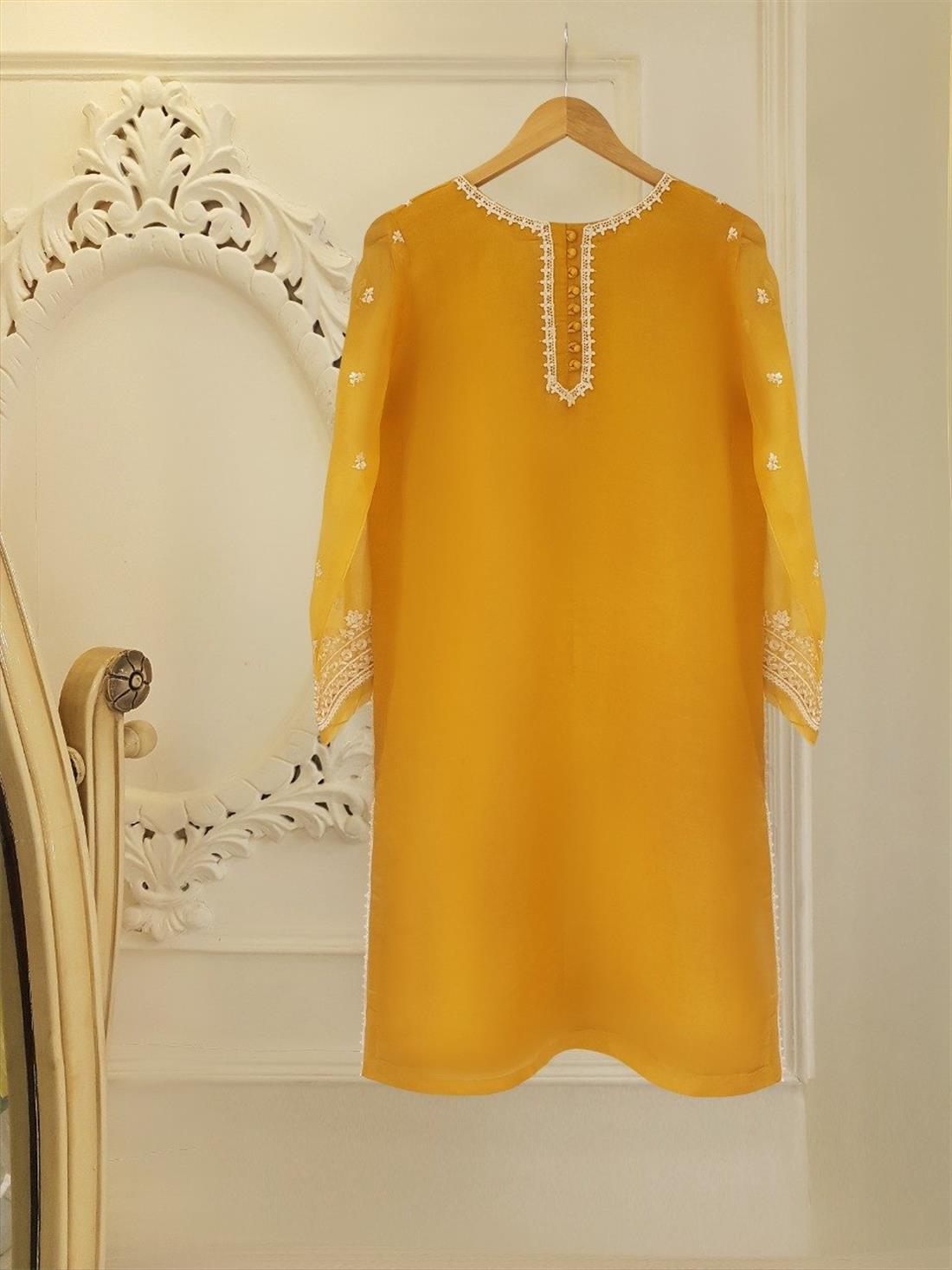 Mustard Agha Noor Pure Organza Shirt