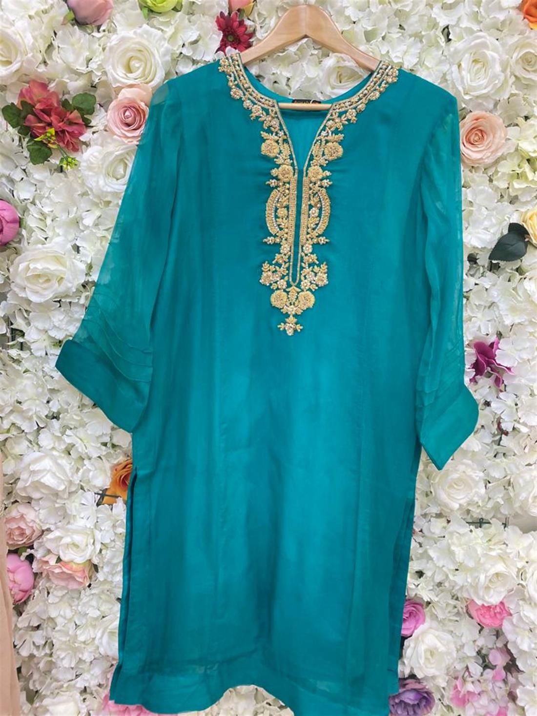 Teal Agha Noor Pure Chiffon Shirt