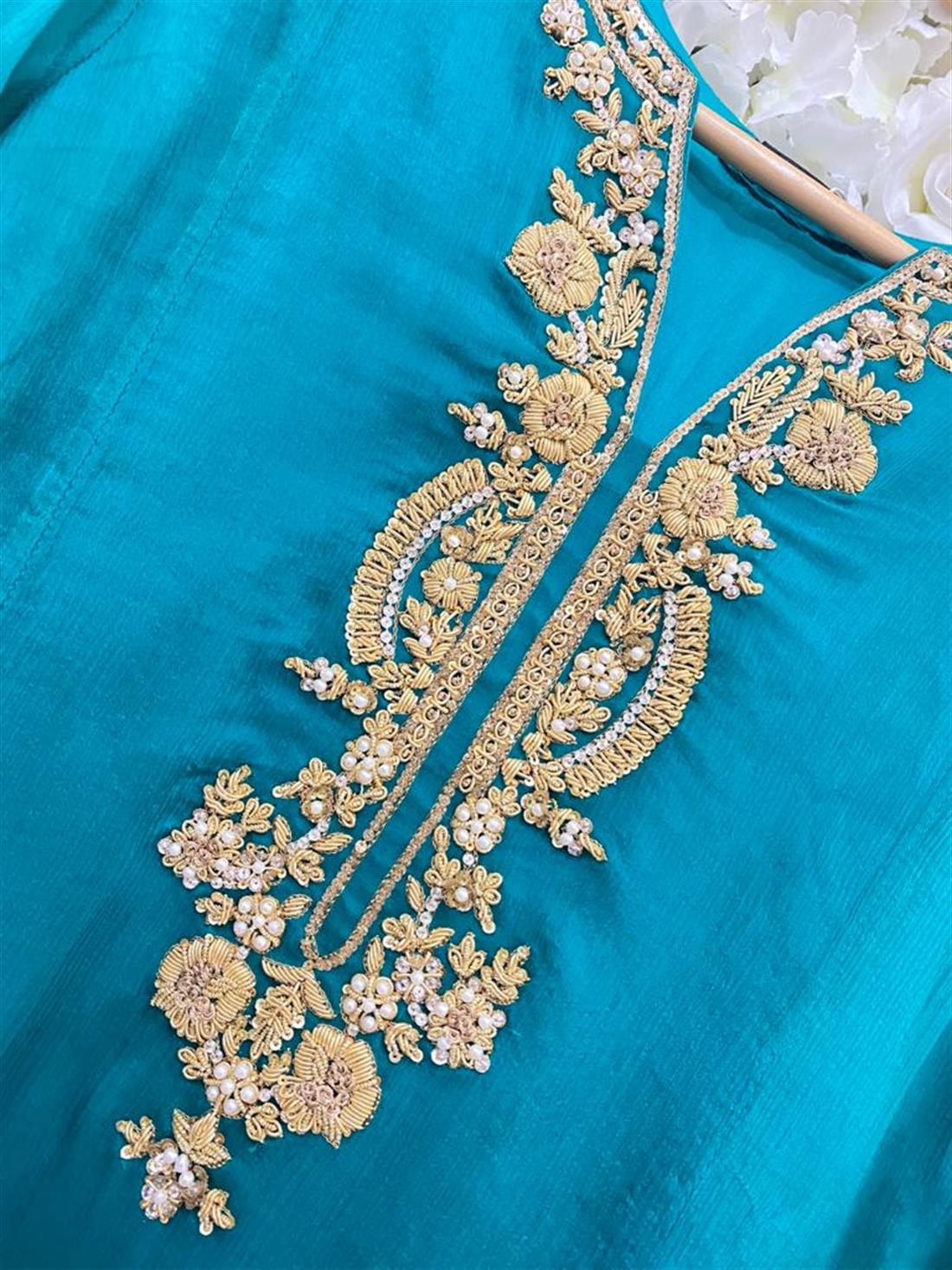 Teal Agha Noor Pure Chiffon Shirt