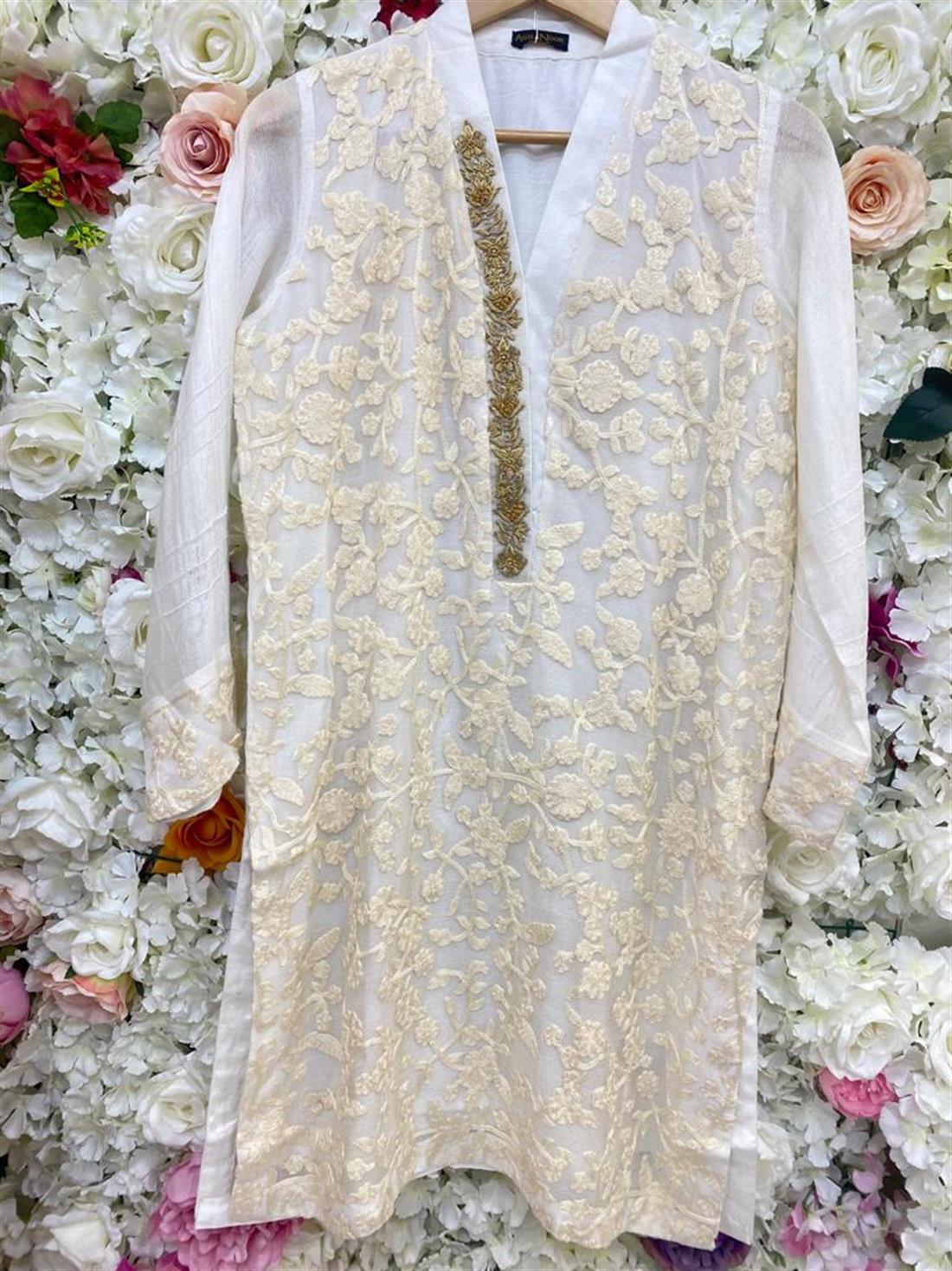 Cream Agha Noor Pure Cotton Net Shirt