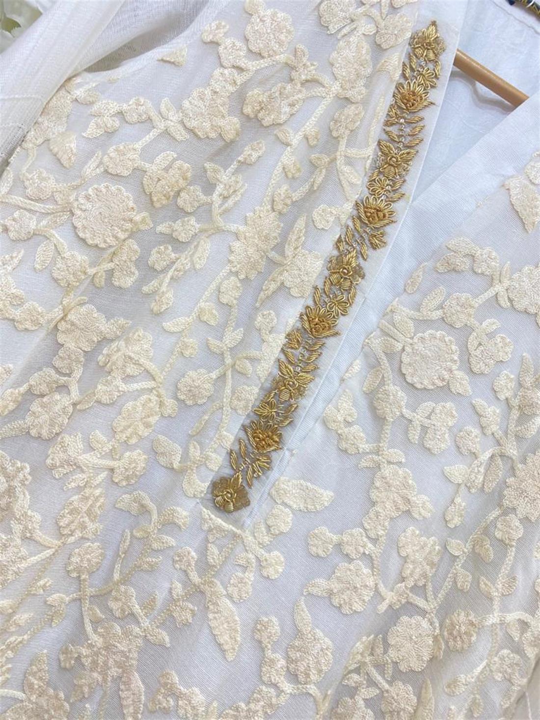 Cream Agha Noor Pure Cotton Net Shirt
