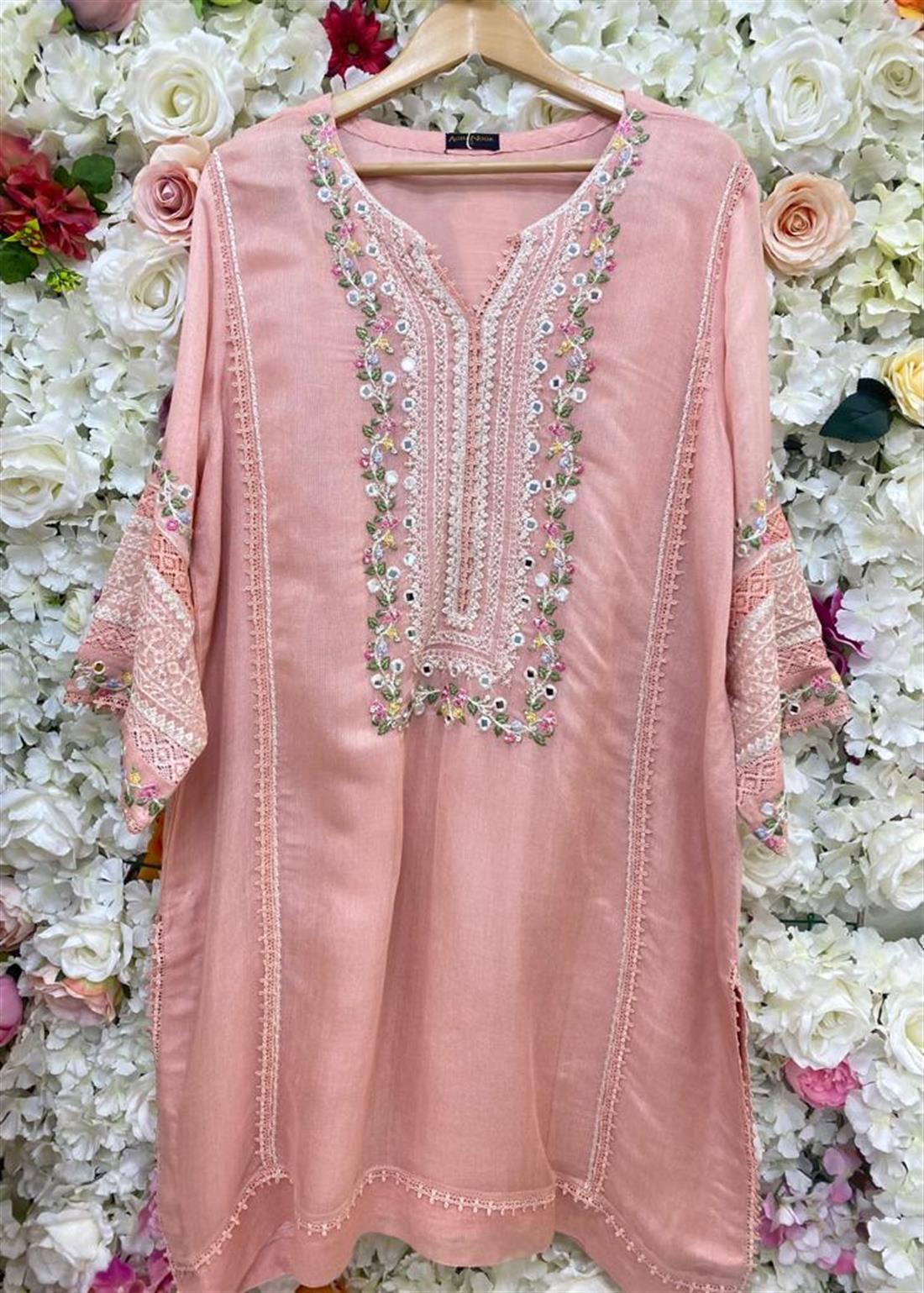 Peach Agha Noor Pure Cotton Net Shirt
