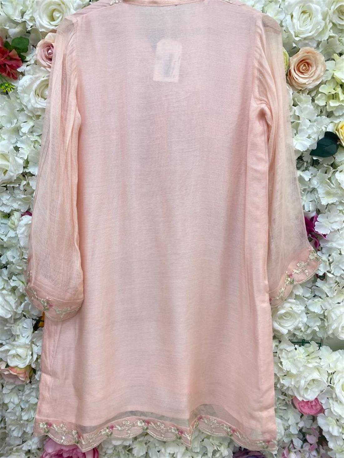 Pink Agha Noor Pure Organza Shirt. Cotton Net Sleeves.