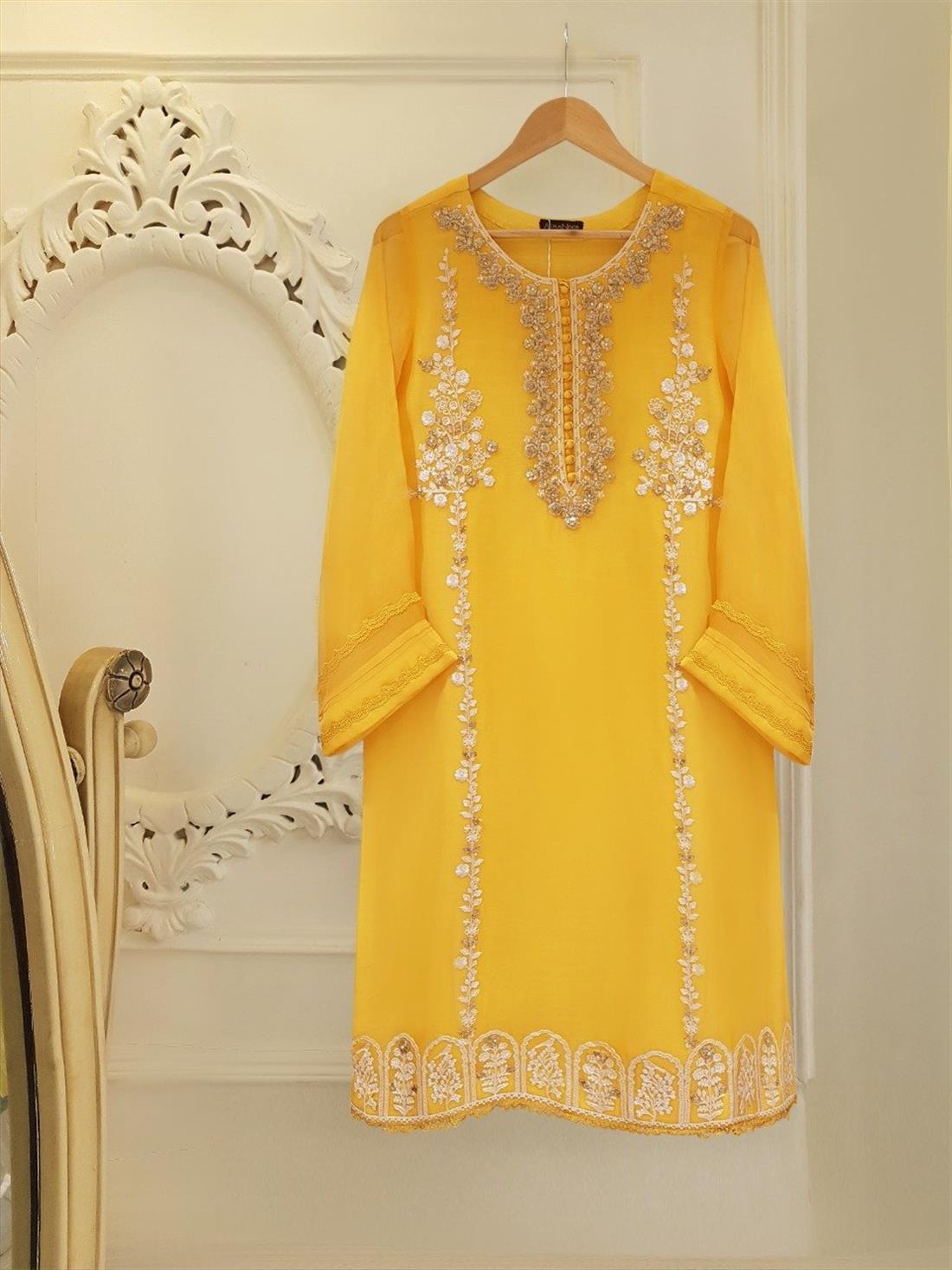 Yellow Agha Noor Pure Chiffon Shirt