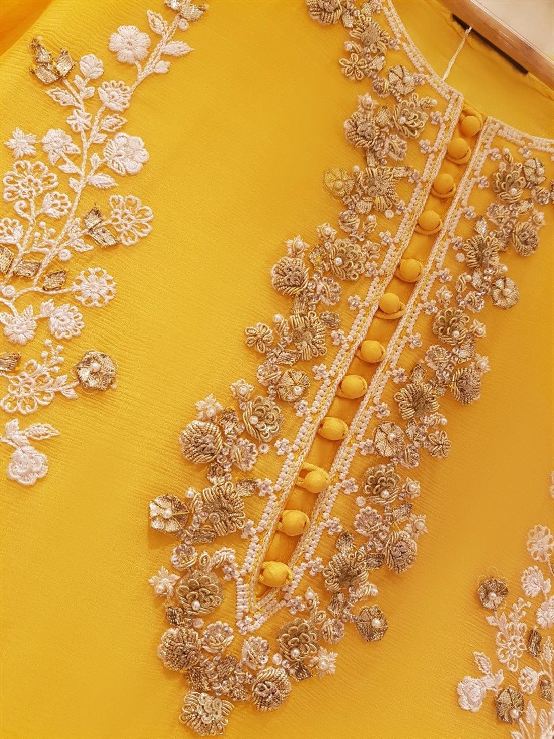 Yellow Agha Noor Pure Chiffon Shirt