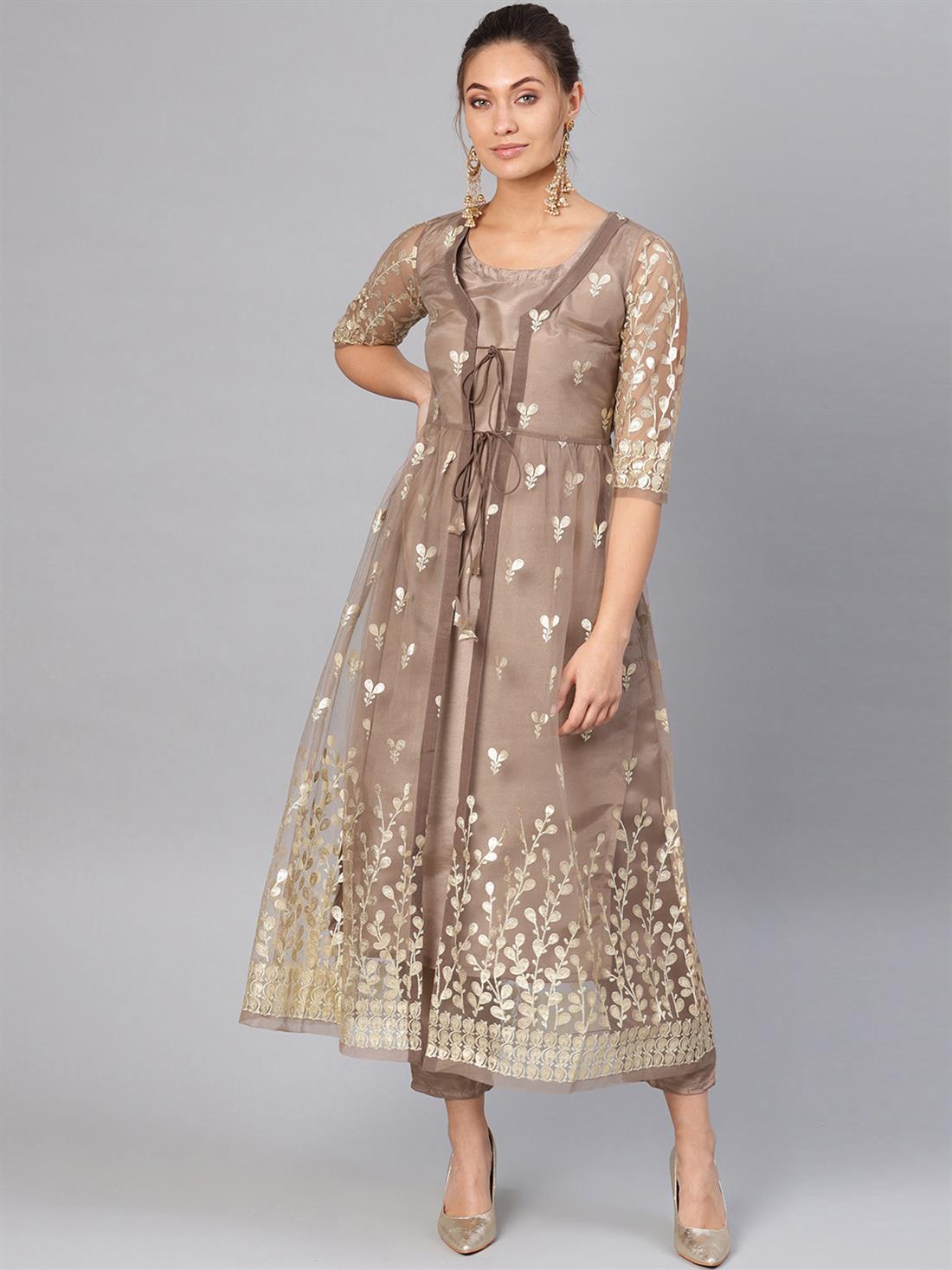 Brown Printed Net Ladies Tunics and Kurta