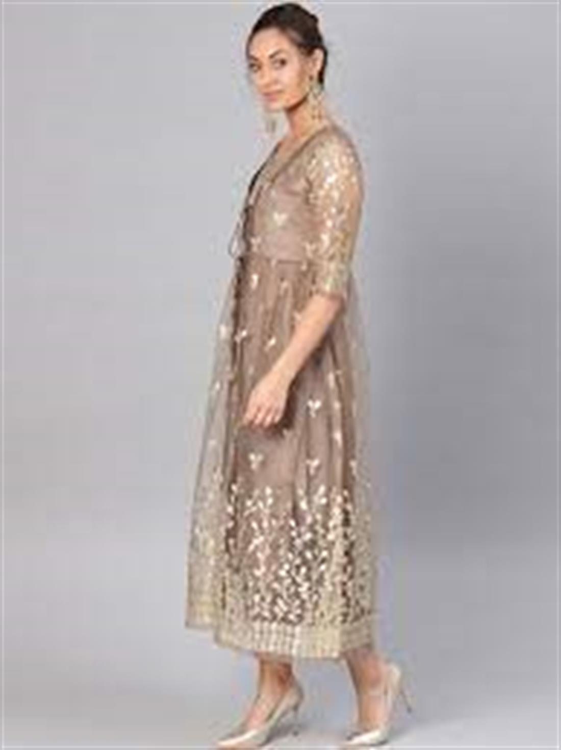 Brown Printed Net Ladies Tunics and Kurta