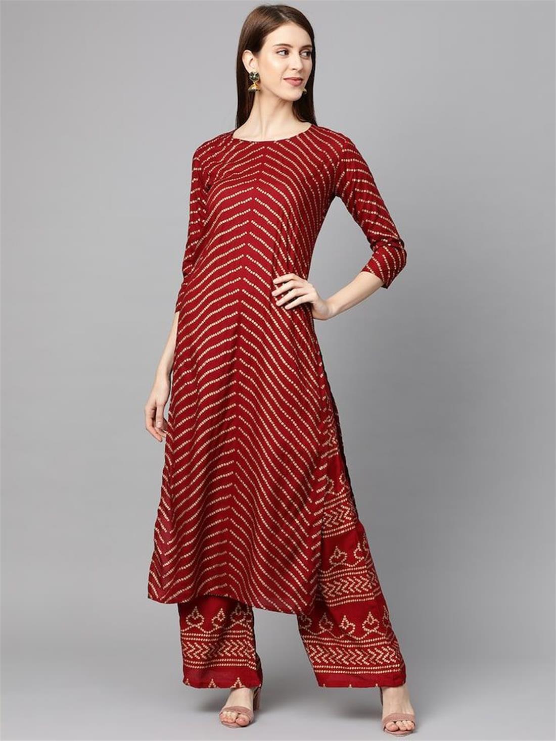 Maroon Printed Palazzo Ladies Tunics and Kurta