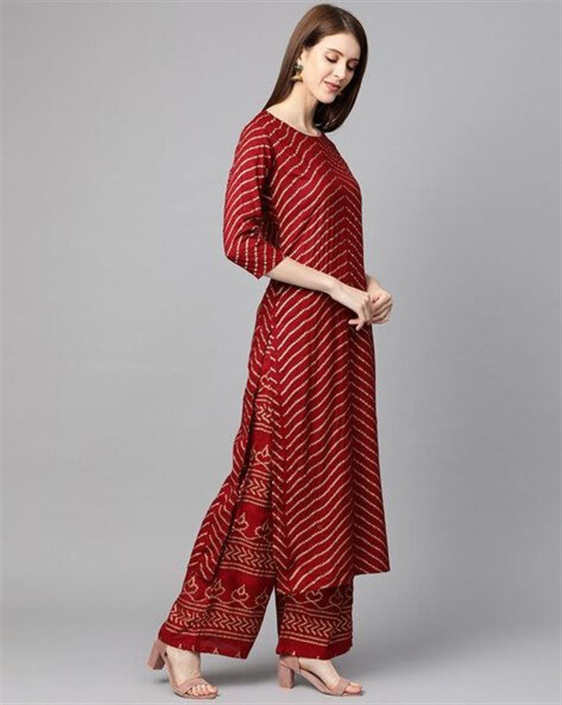 Maroon Printed Palazzo Ladies Tunics and Kurta