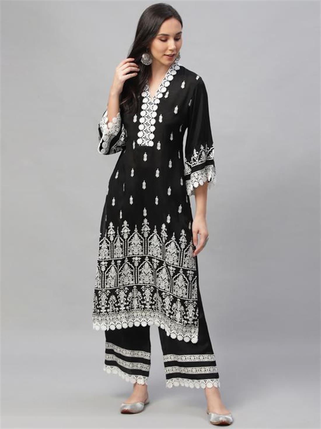 Black Printed Palazzo Ladies Tunics and Kurta