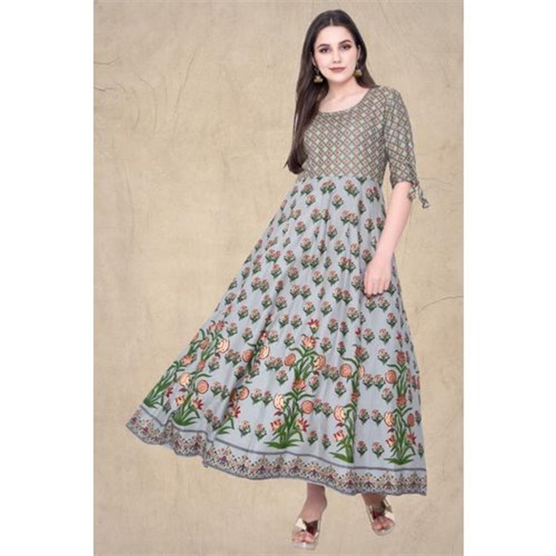 Grey Printed Silk Ladies Tunics and Kurta