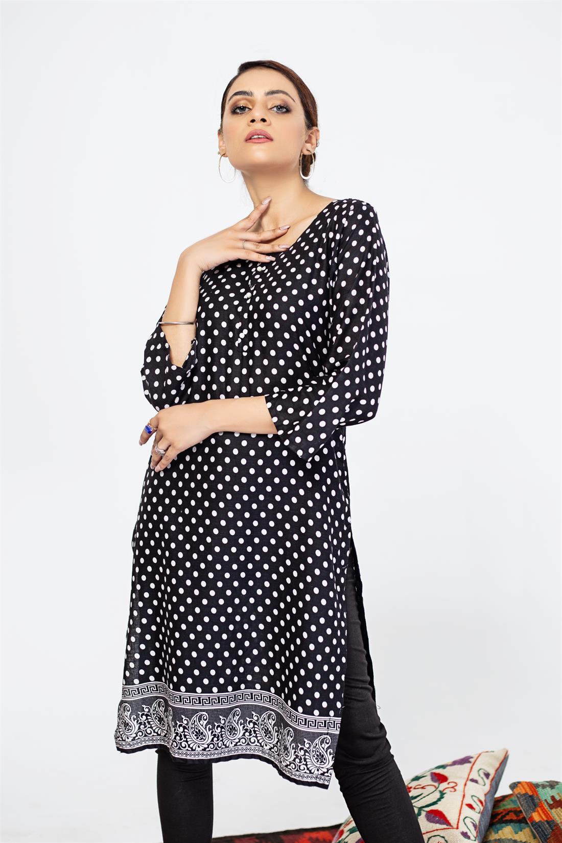 Black & White Black/White Readymade Traditional Printed Kurta