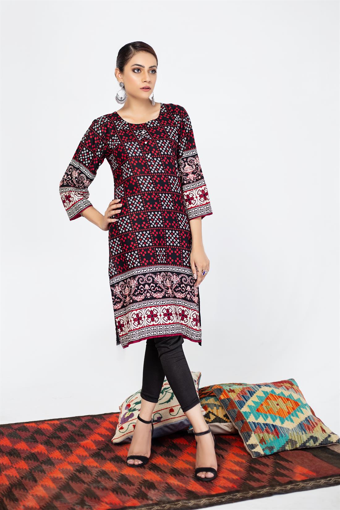 Black & Multicolour Black/Multicolour Readymade Traditional Printed Kurta