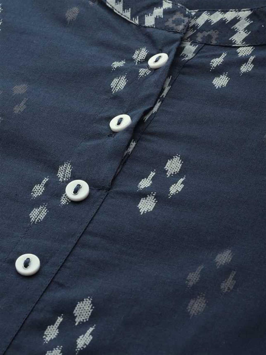 Navy Blue Women Printed Cotton Blend A-line Kurta (Navy Blue)