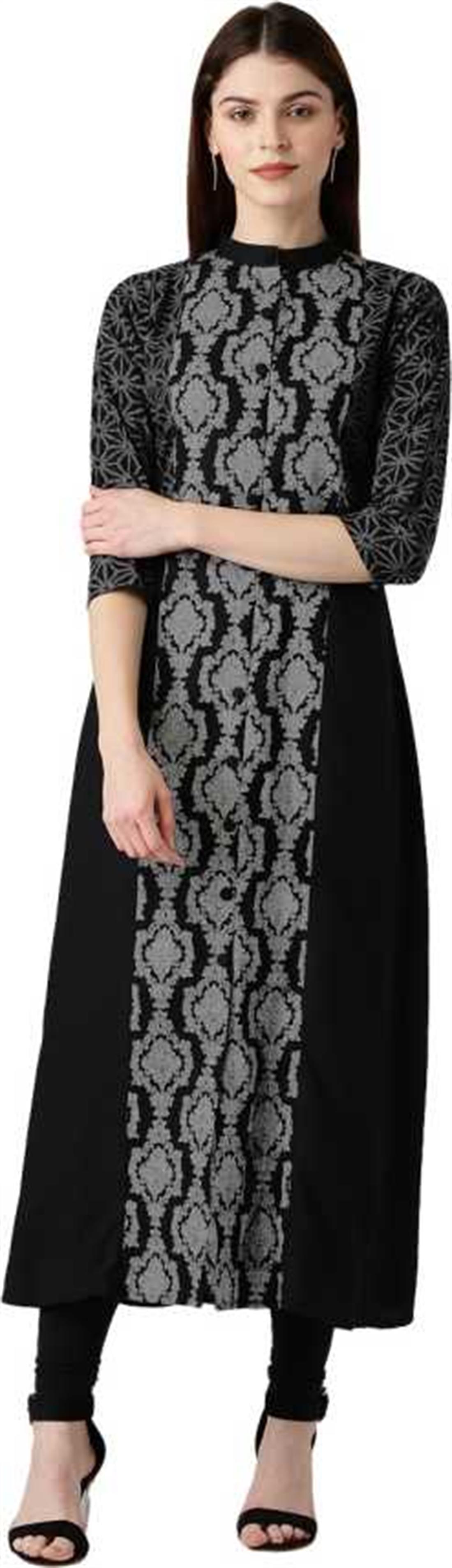 Black Women Abstract Cotton Printed Blend Straight Kurta (Black)