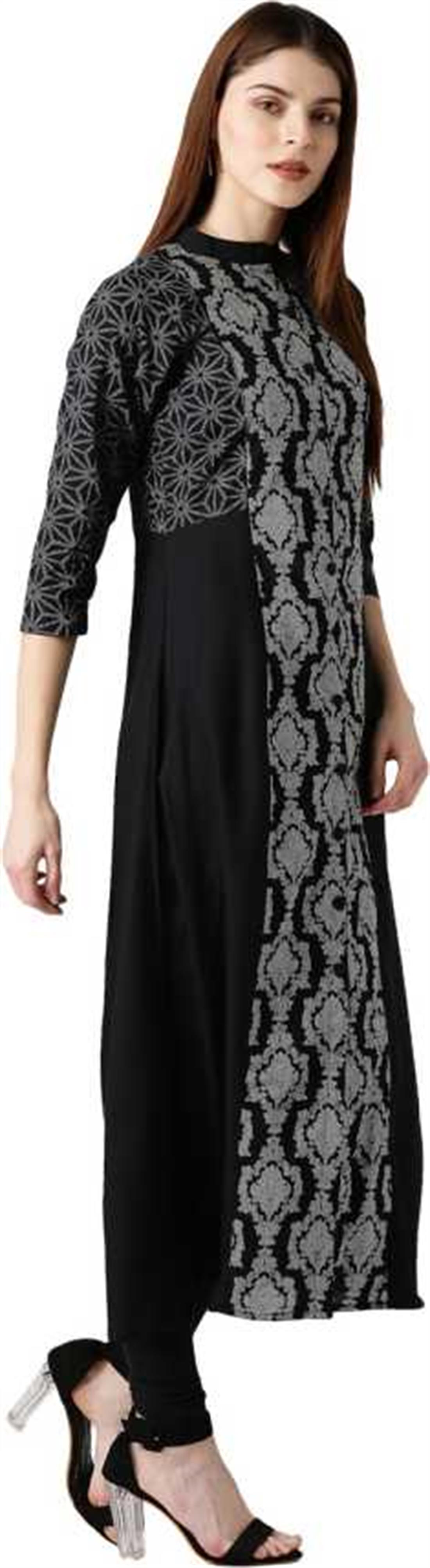 Black Women Abstract Cotton Printed Blend Straight Kurta (Black)