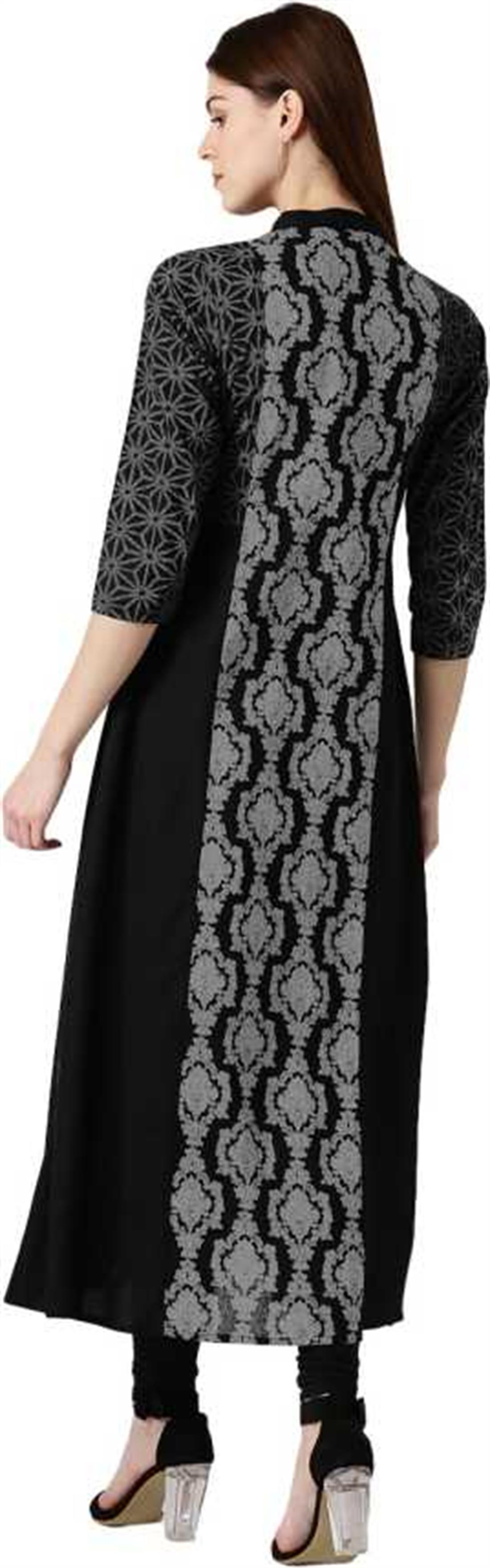 Black Women Abstract Cotton Printed Blend Straight Kurta (Black)