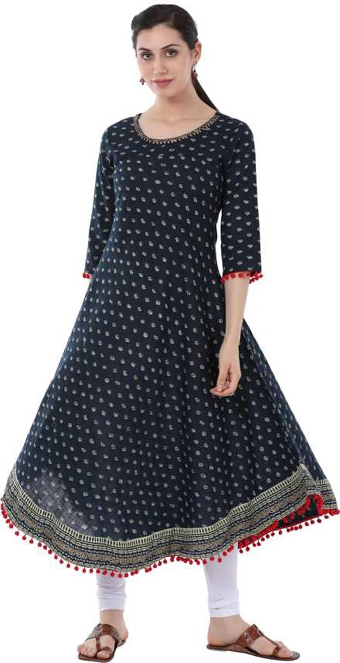 Teal Blue Women Printed Cambric Anarkali Kurta (Teal Blue)