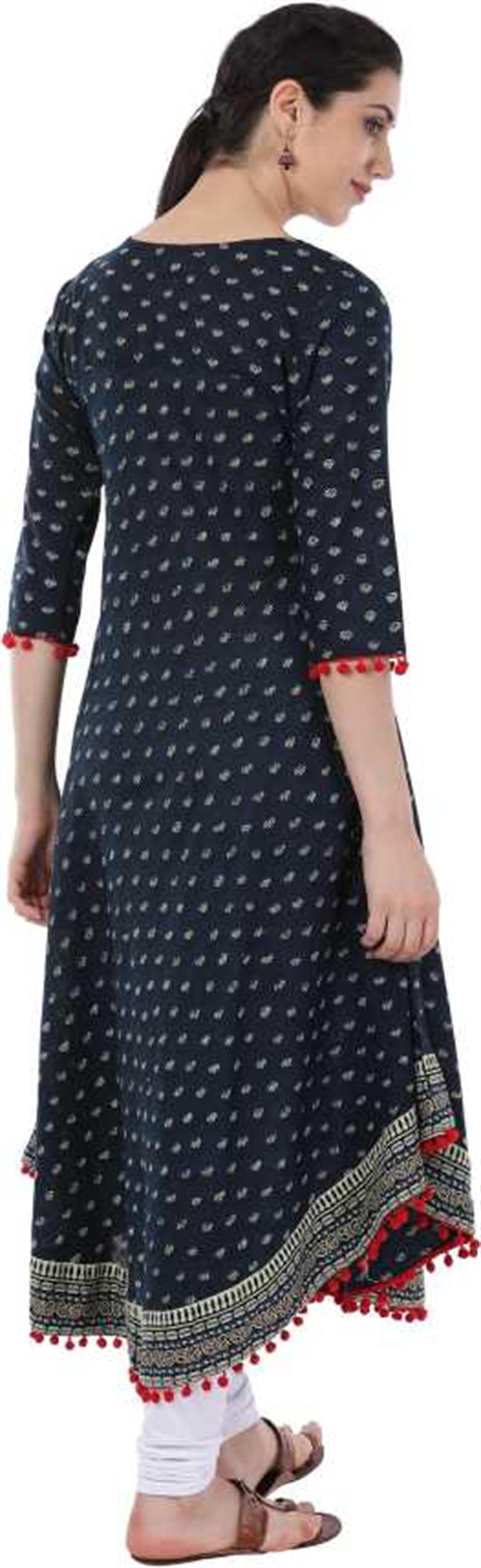Teal Blue Women Printed Cambric Anarkali Kurta (Teal Blue)