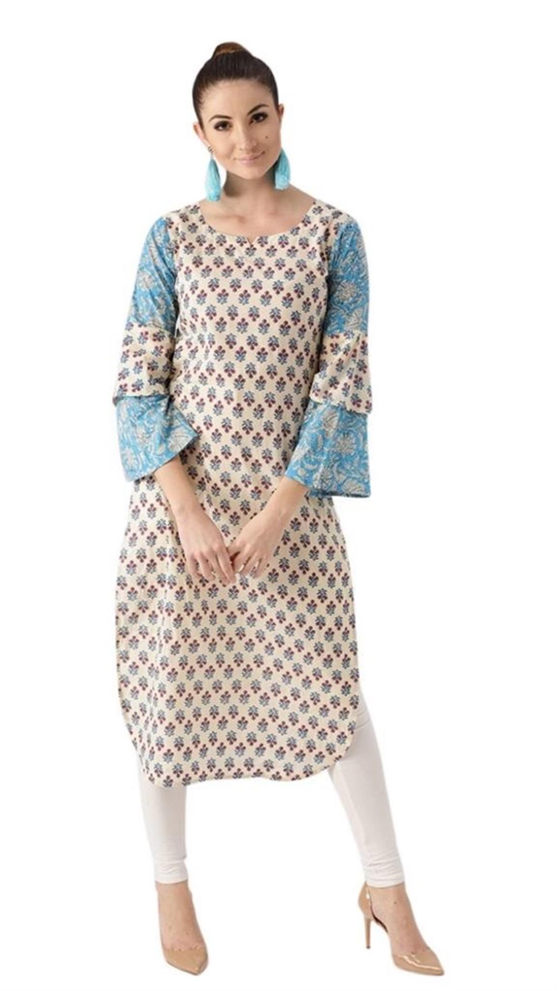 Cream Printed Cotton Ladies Tunics and Kurta