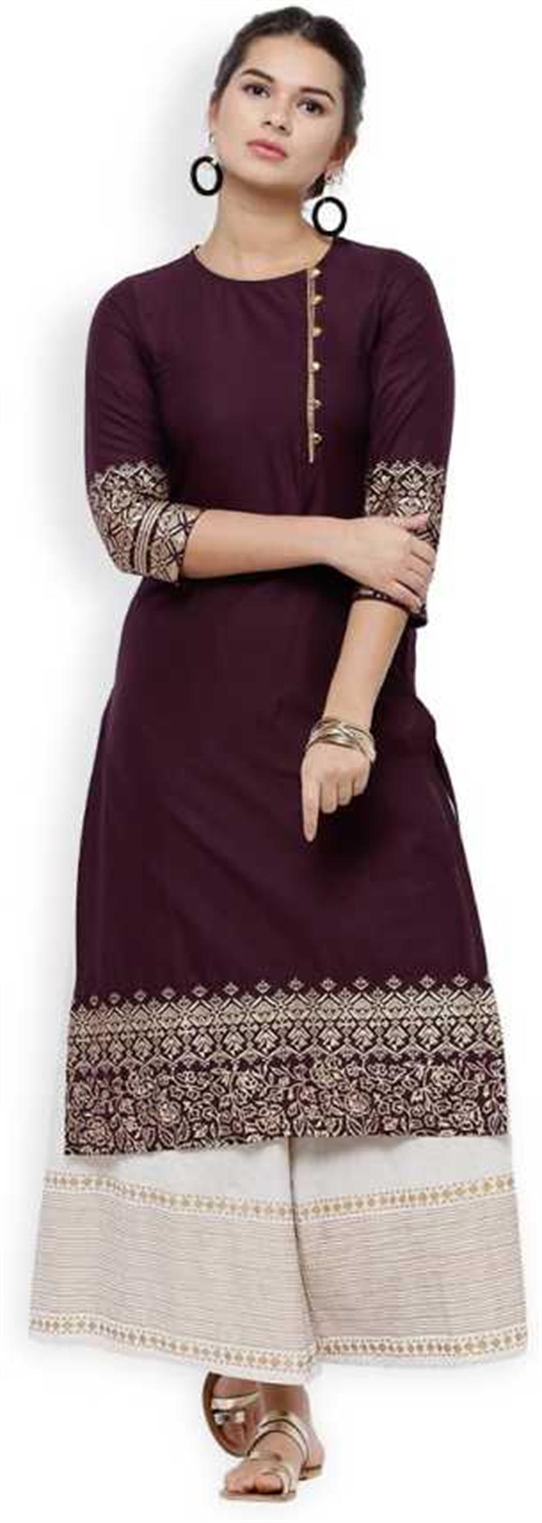 Purple Women Solid Straight Kurta
