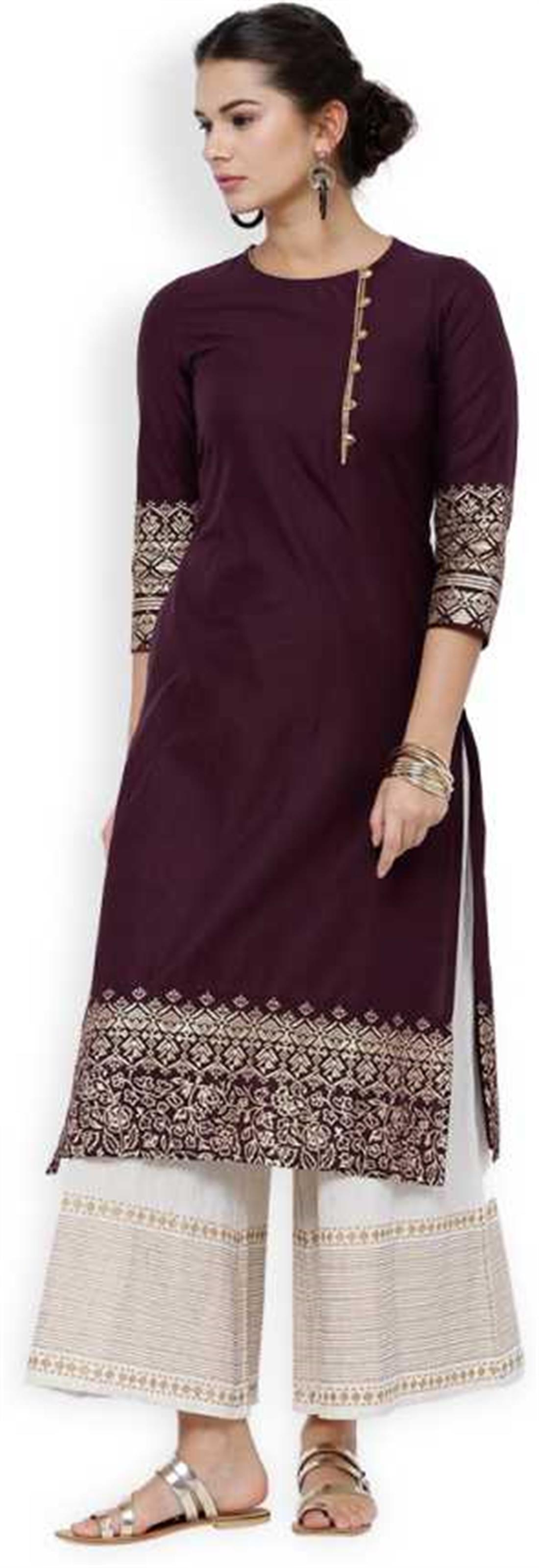 Purple Women Solid Straight Kurta