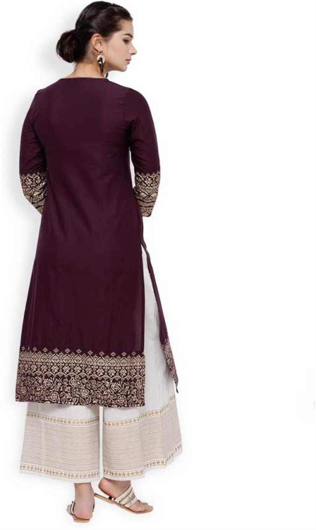 Purple Women Solid Straight Kurta