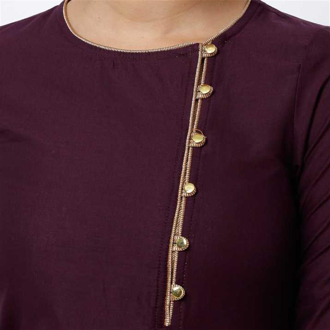 Purple Women Solid Straight Kurta