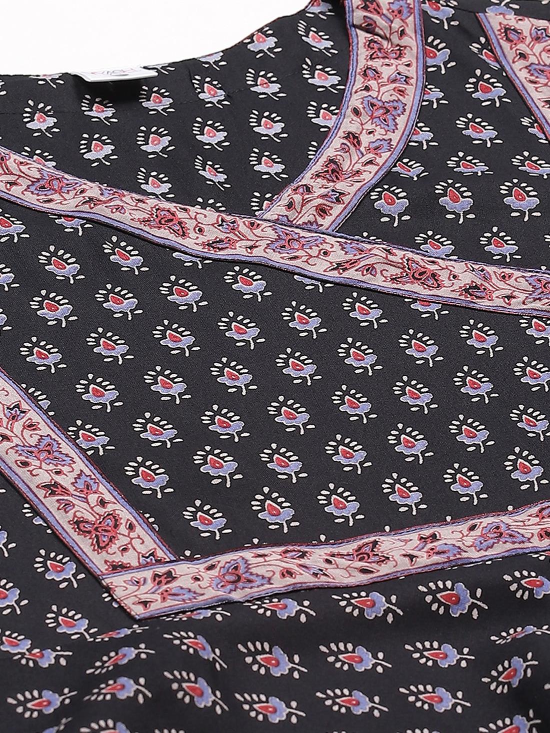 Black & Multicolour Printed Anarkali Ladies Tunics and Kurta