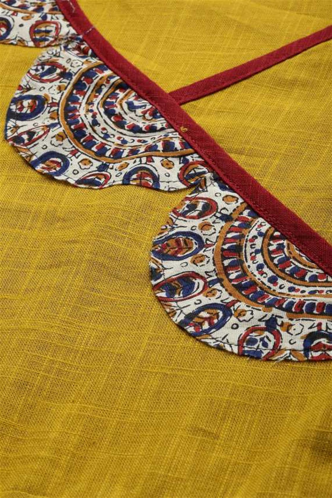 Mustard Women Patchwork Cotton Blend Anarkali Kurta