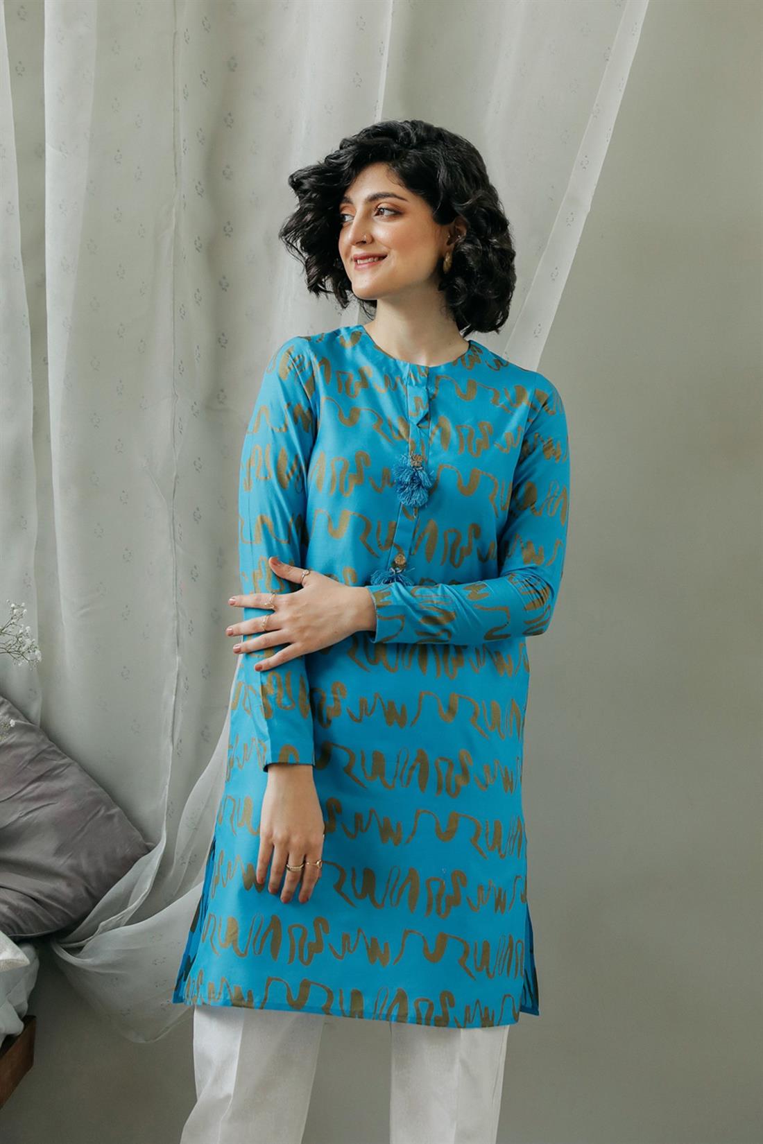 Blue Printed Lawn Ethnic Designer Ladies Ready to Wear Suits