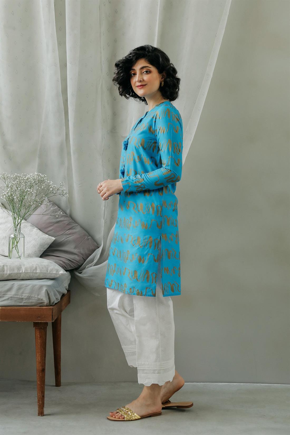 Blue Printed Lawn Ethnic Designer Ladies Ready to Wear Suits