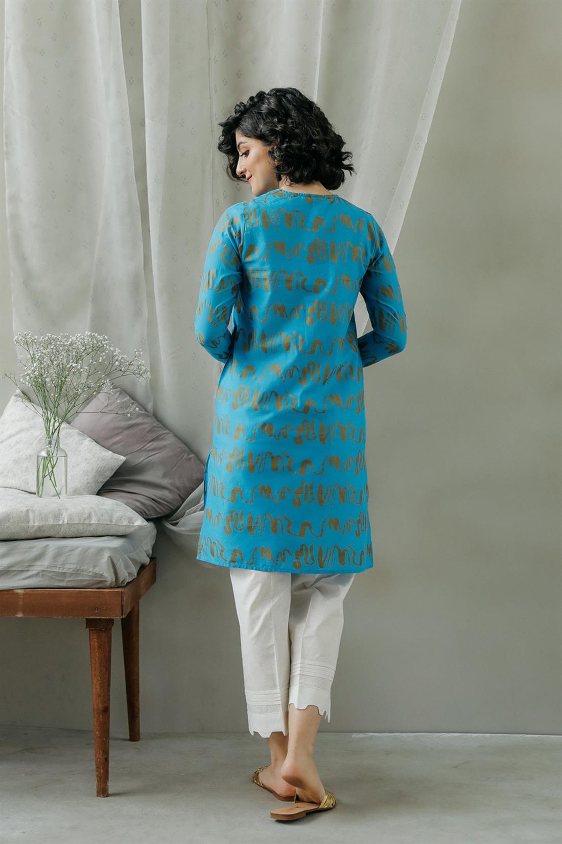Blue Printed Lawn Ethnic Designer Ladies Ready to Wear Suits