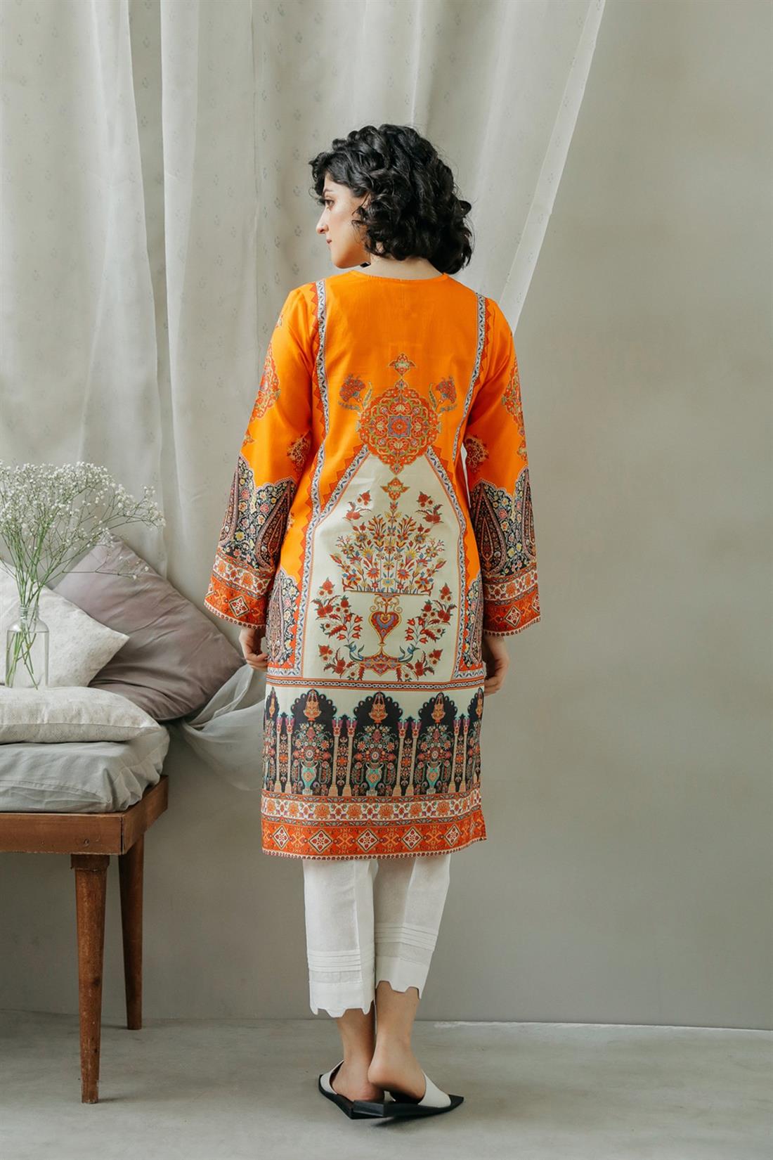 Orange Printed Lawn Ethnic Designer Ladies Ready to Wear Suits