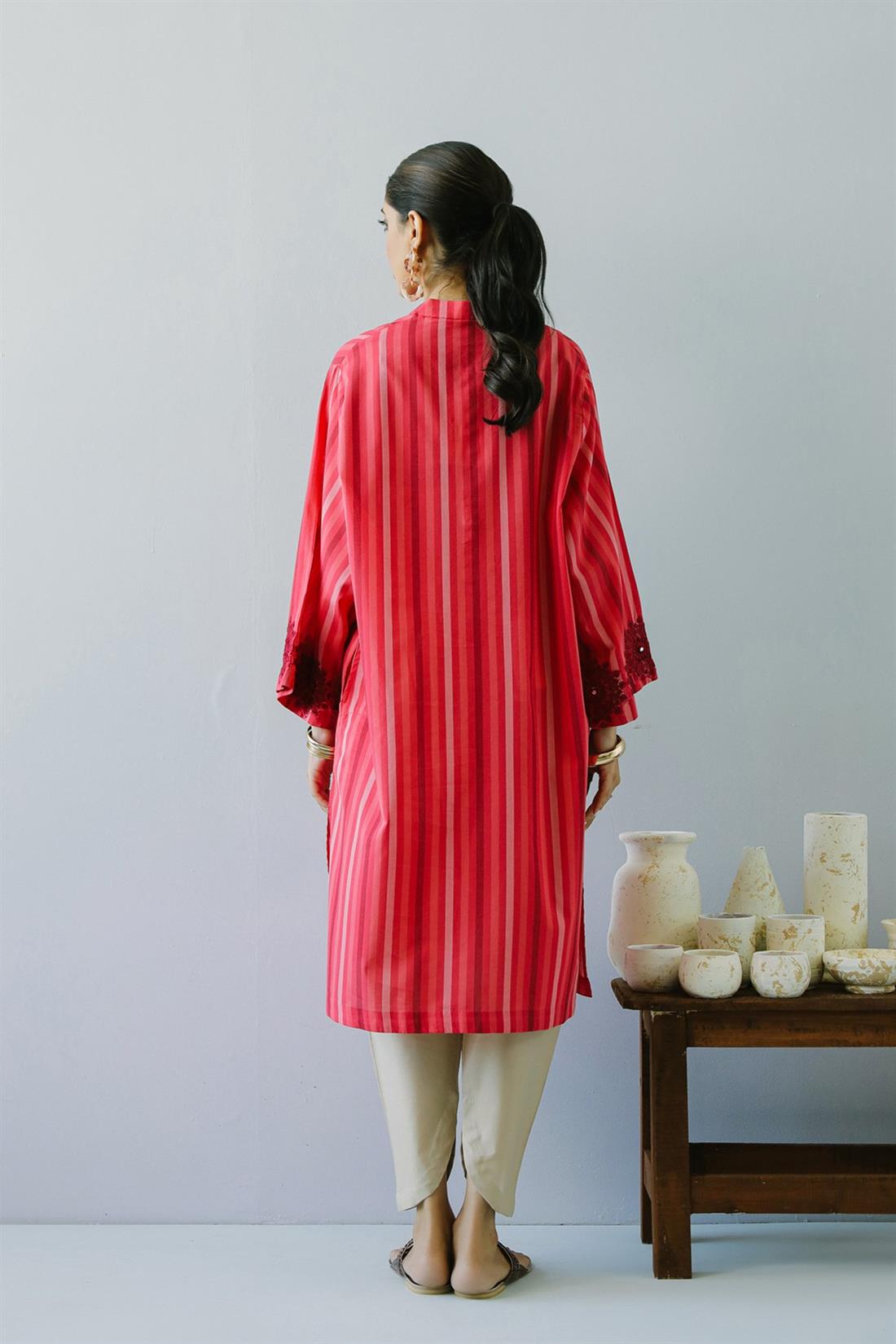 Red & Pink Mirror Work Ethnic Designer Ladies Ready to Wear Suits