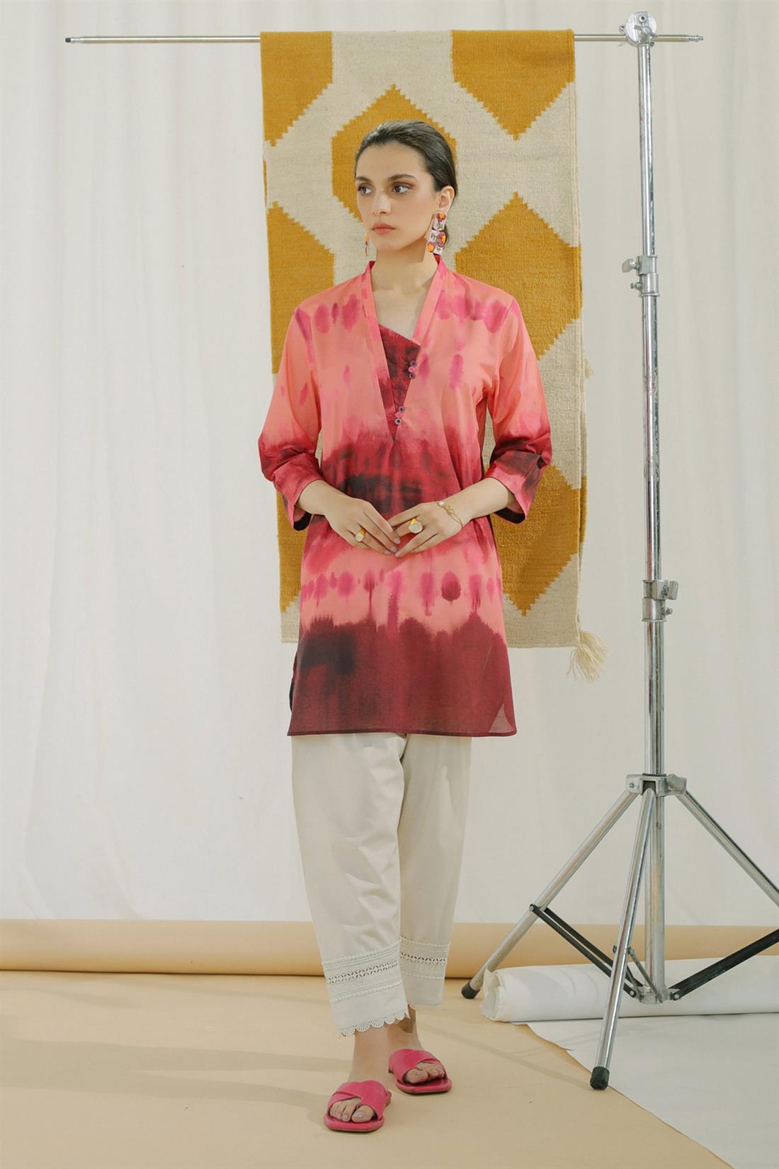 Peach & Pink Printed Lawn Ethnic Designer Ladies Ready to Wear Suits
