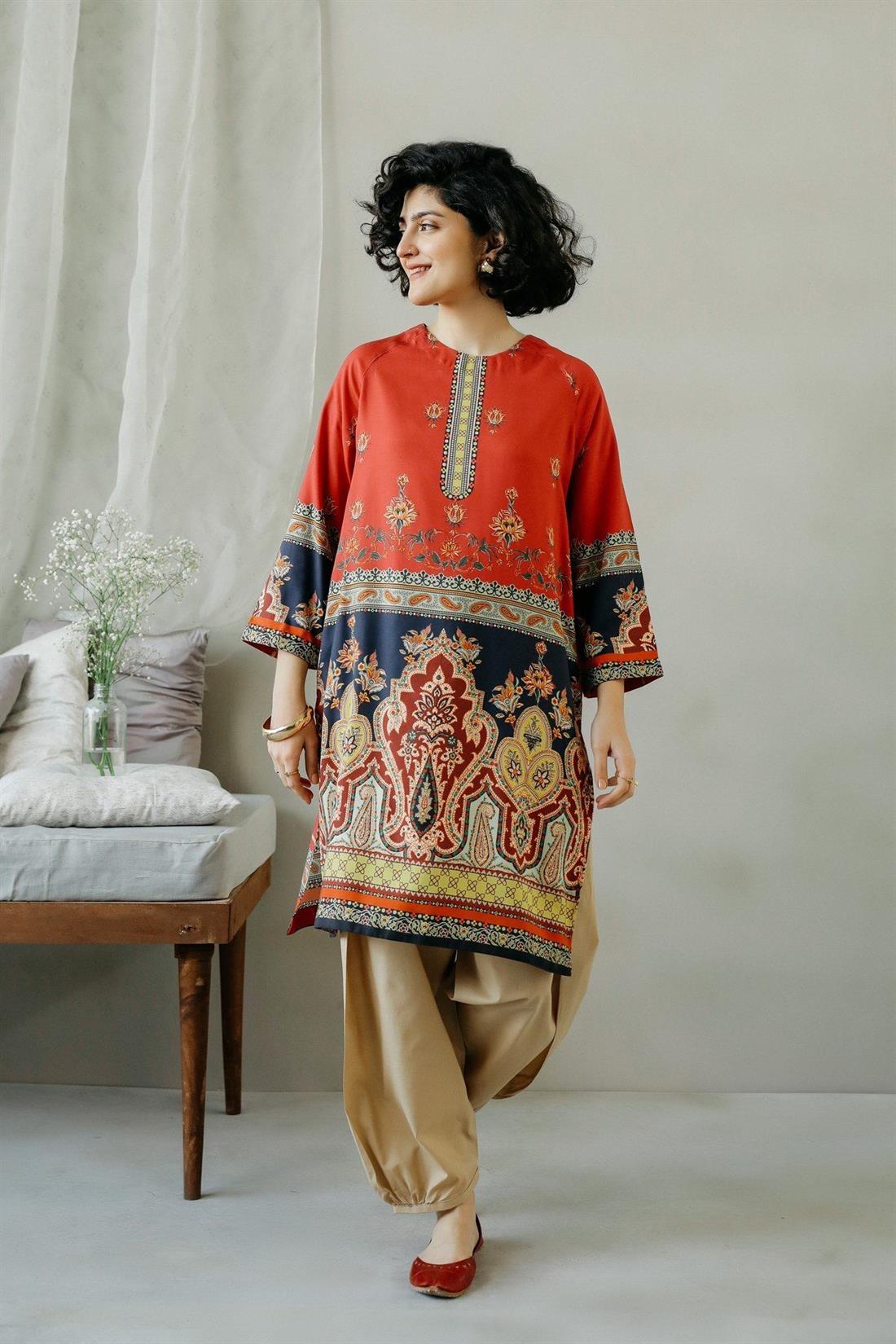 Pinkish Red Printed Ethnic Designer Ladies Ready to Wear Suits