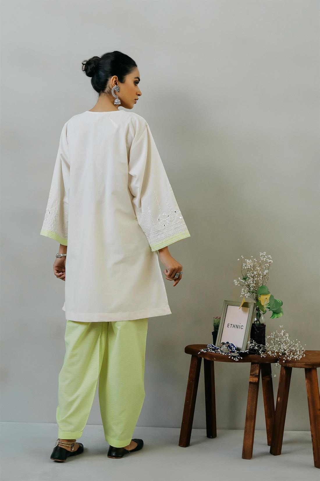 Off White & Yellow Embroidered Ethnic Designer Ladies Ready to Wear Suits