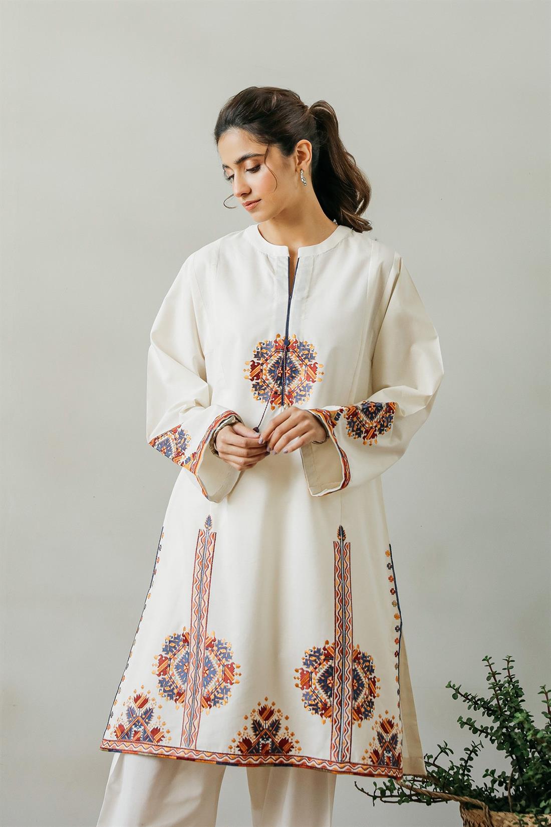 Off White Embroidered Ethnic Designer Ladies Ready to Wear Suits